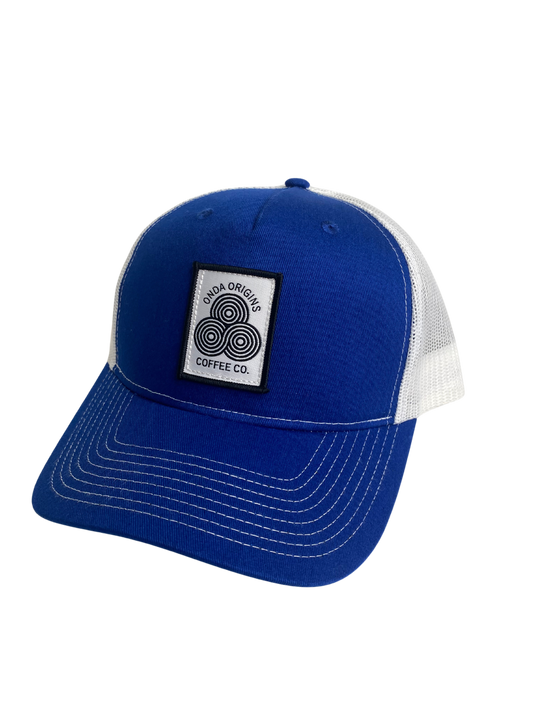 Coffee Shop Mercha, onda origins coffee shop hat, trucker hat gift, blue trucker hat, blue and white hat